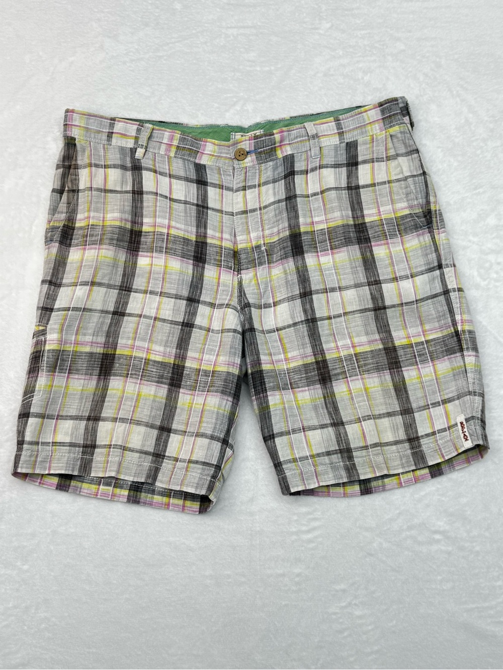 Tommy Bahama Relax Men's 38 100% Linen Shorts Green Pink Plaid Resortwear Golf